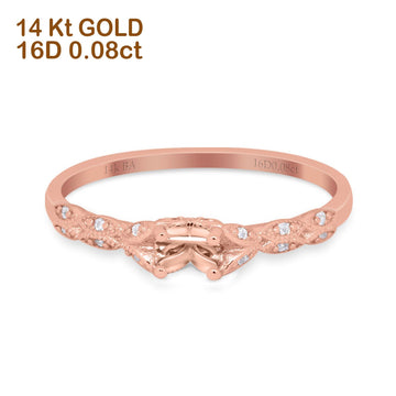 14K Rose Gold 0.08ct Round Petite Dainty Art Deco 4mm G SI Semi Mount Diamond Engagement Wedding Ring